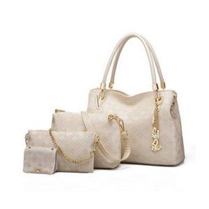 4 pcs Womens PU Leather Purses and Handbags with Matching Wallets - White